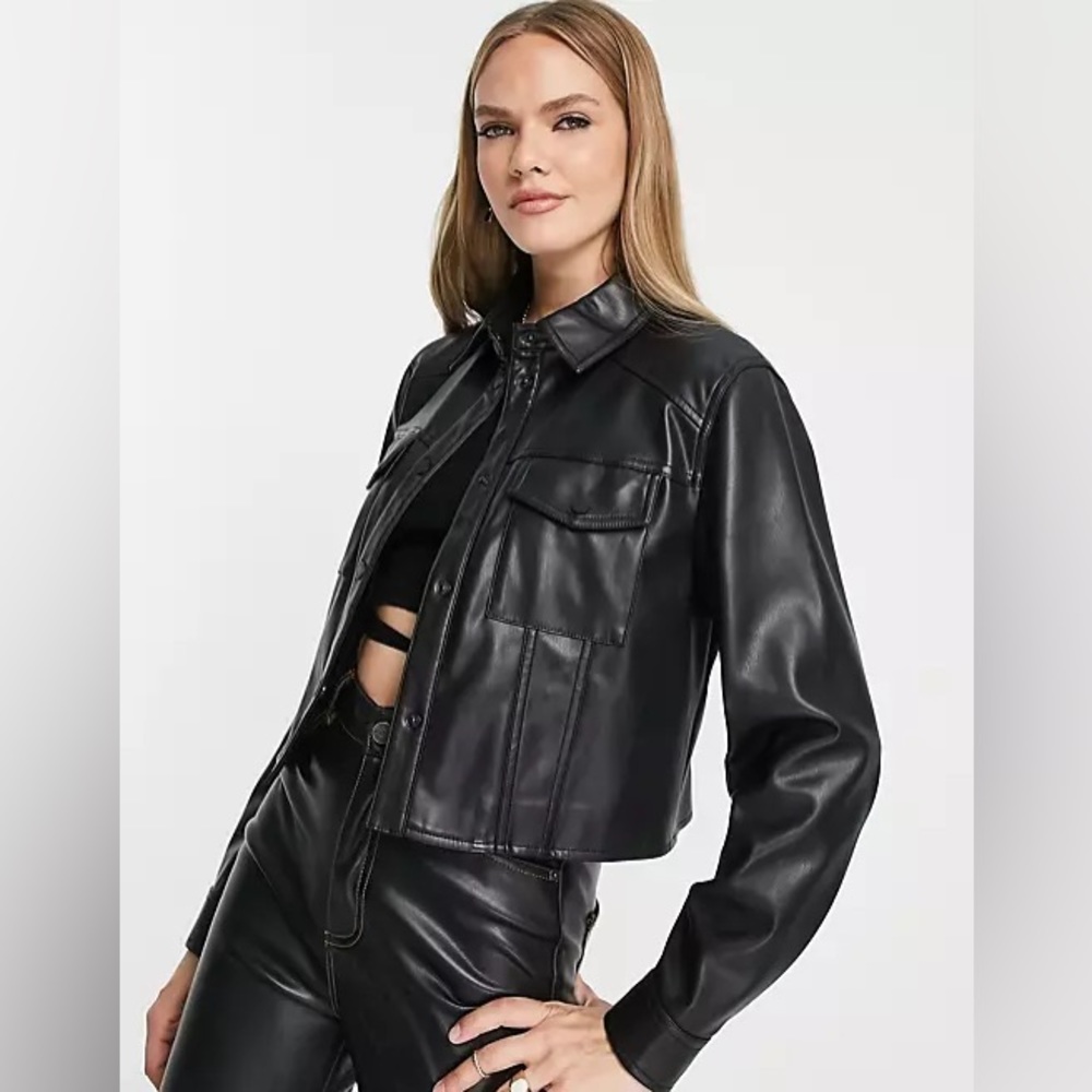 Calvin Klein Cropped Faux Leather Jacket Size XS